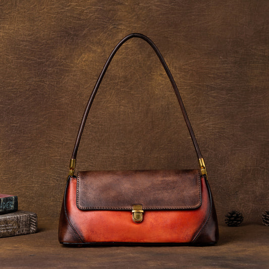 Women's Underarm First Layer Leather Contrast Color Crossbody Bags
