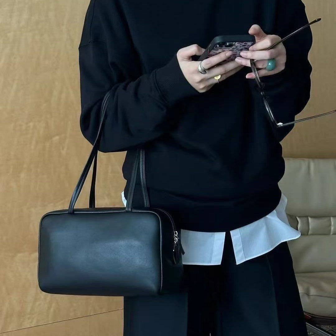 Women's Style Bowling Cowhide Leather Commute Large Capacity Shoulder Bags