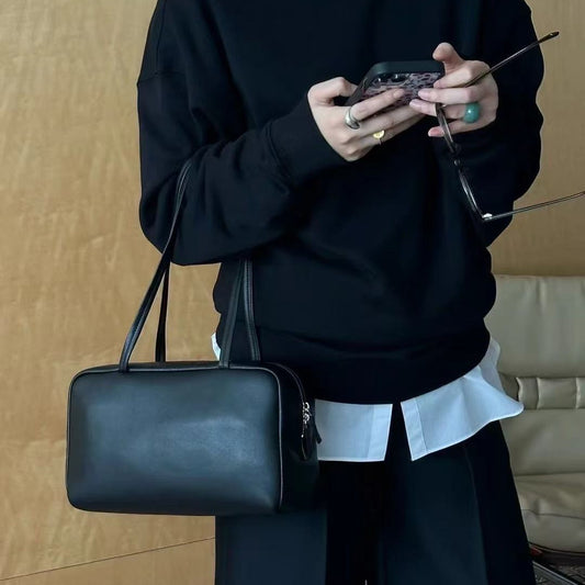 Women's Style Bowling Cowhide Leather Commute Large Capacity Shoulder Bags