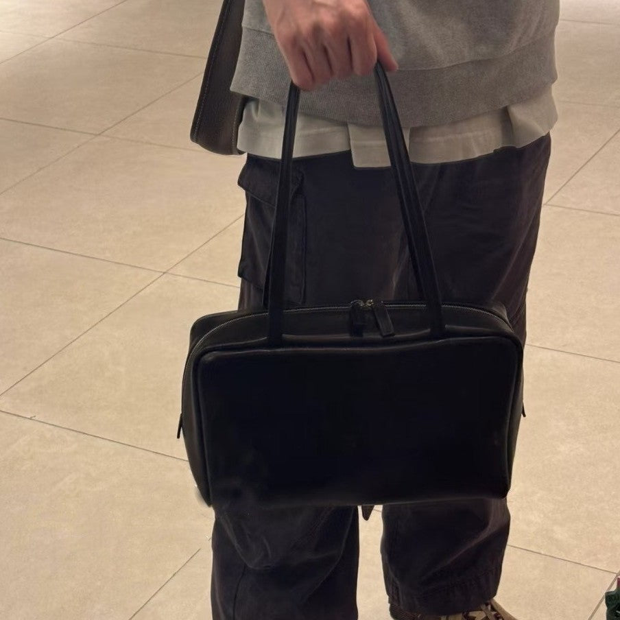 Women's Style Bowling Cowhide Leather Commute Large Capacity Shoulder Bags