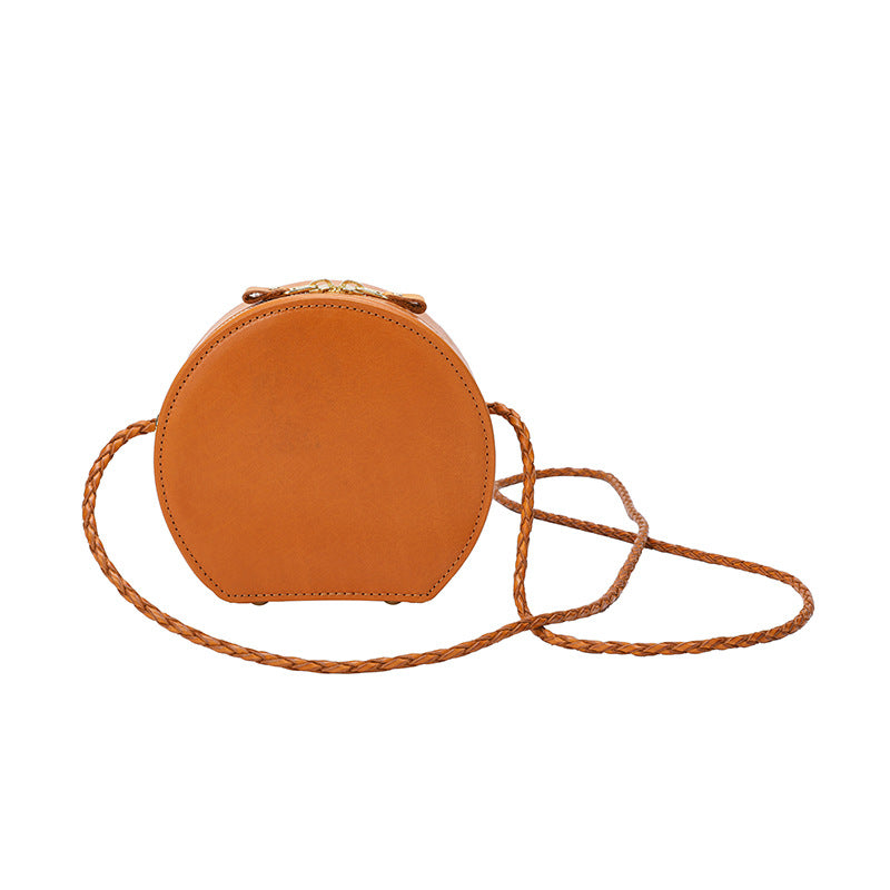 Landscape Dyed Vegetable Tanning Leather Round Pie Original Handmade Crossbody Bags