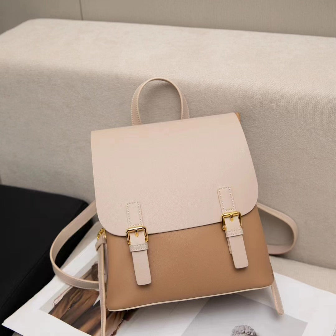 Women's Large Capacity Leather Contrast Color Backpacks
