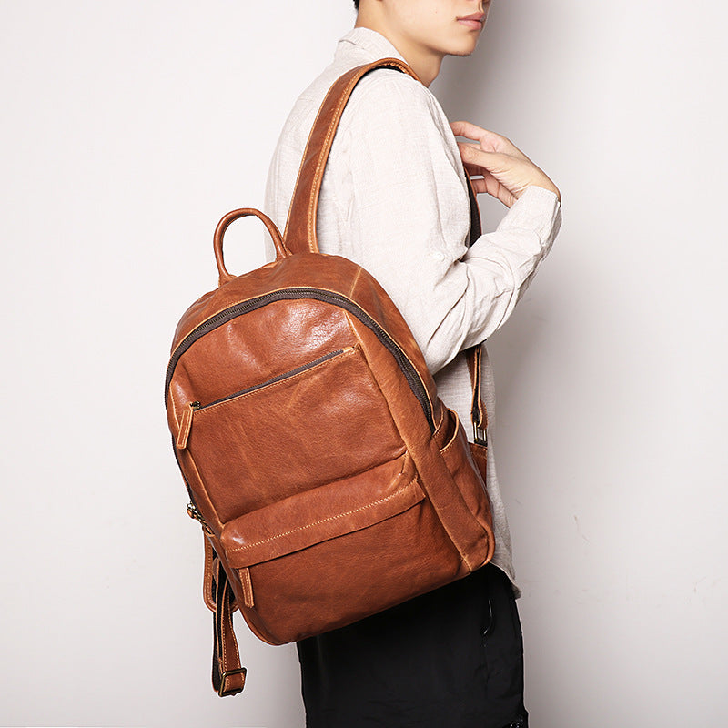 Women's & Men's & Leather First Layer Cowhide Inch Backpacks