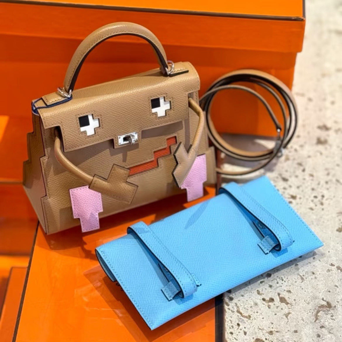 Women's Mosaic Doll First Layer Leather Crossbody Bags