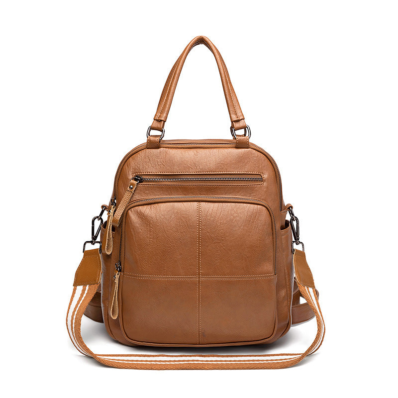 Women's Patchwork Soft Leather Simple Commute Backpacks