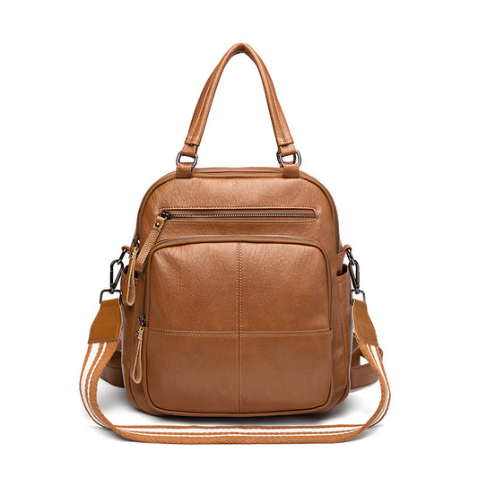 Women's Patchwork Soft Leather Simple Commute Backpacks