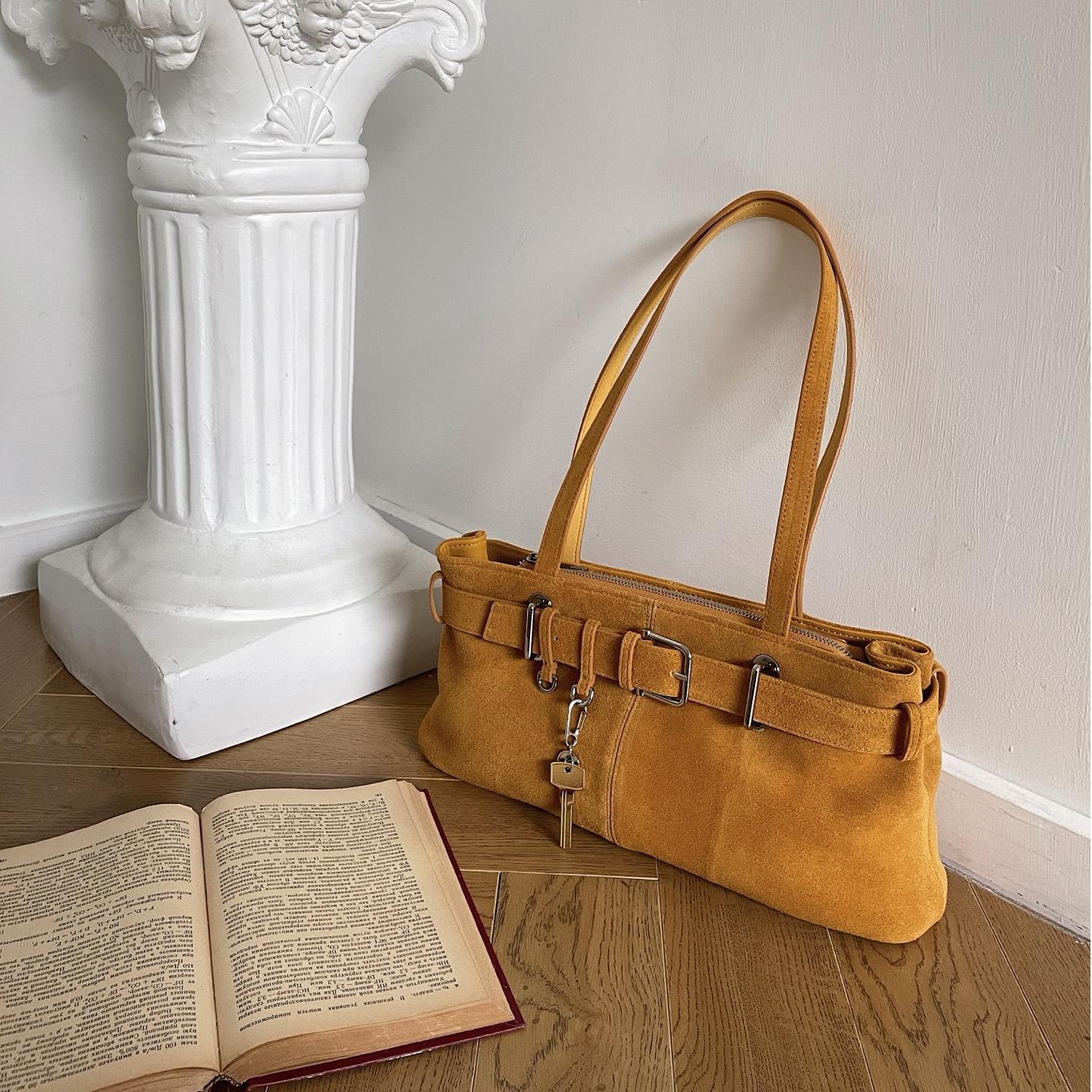 Women's Frosted Cowhide Leather Retro Decorative Underarm Design Bags