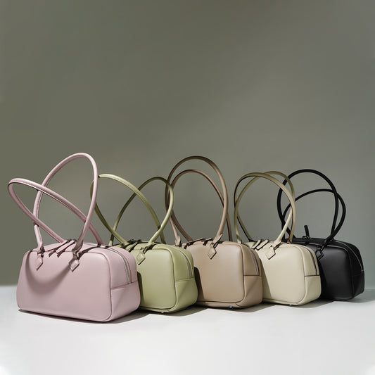Spring Cowhide Bowling Simple Commute Versatile Handbags