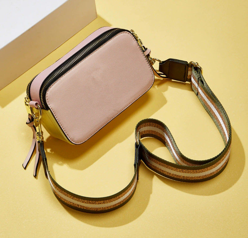 Women's J Cross Pattern Contrast Color Wide Strap Shoulder Bags