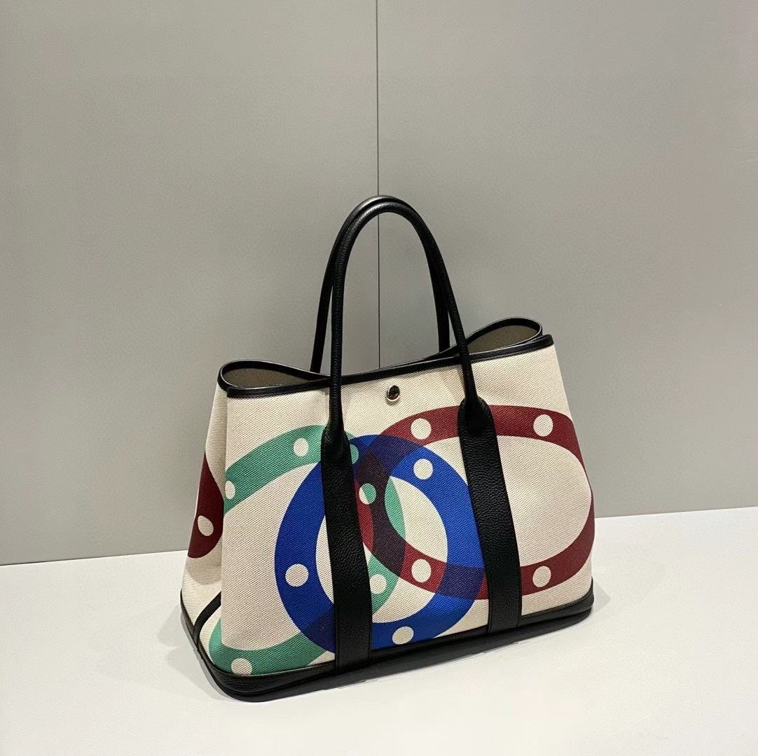 Inch Iti Painted Canvas Stitched Cowhide Large Shoulder Bags
