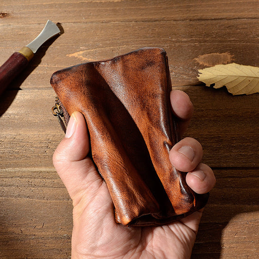 Men's Hand-rub Color Distressed Pleated Vegetable Tanned Men's Wallets
