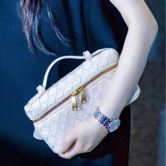 Women's Rhombus Sheepskin Box Authentic Leather Weave Crossbody Bags