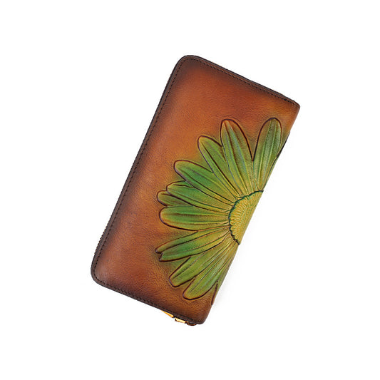Women's Genuine Leather Ethnic Style Long Embossed Ladies Wallets
