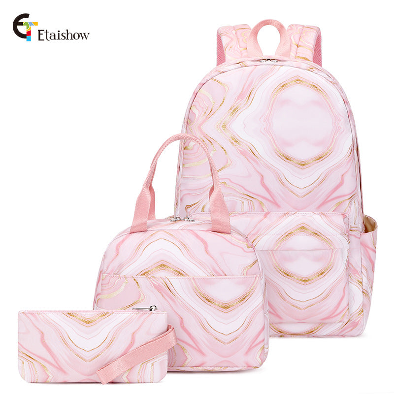 Women's Three-piece Marbling Printed Waterproof For Junior Backpacks