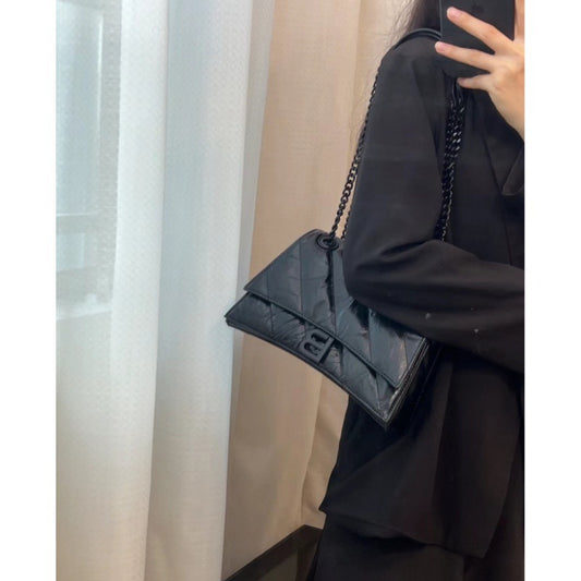 Women's Twill Hourglass Leather Folds Rhombus Chain Buckle