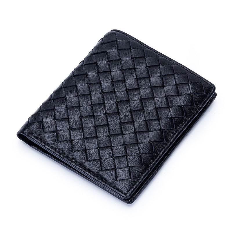 Women's & Men's & Sheepskin Hand-woven Short Genuine Leather Classic Fold Large Capacity Men's Wallets