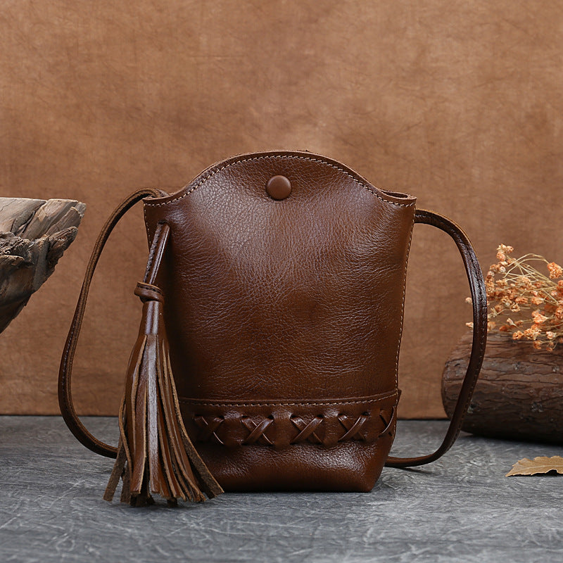 Women's Leather Tassel Retro Mobile First Layer Crossbody Bags