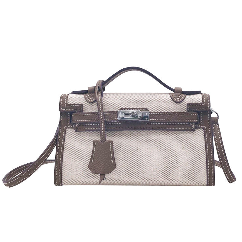 Women's First Layer Cowhide With Canvas Sier Second Crossbody Bags