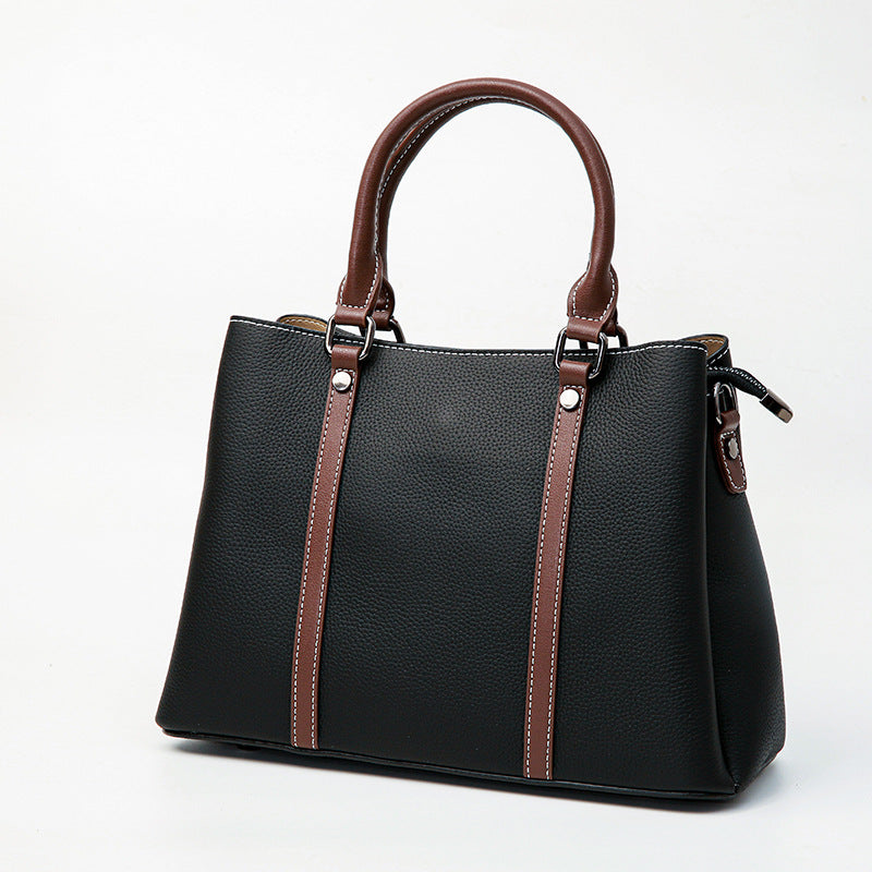 Women's Large Capacity Contrast Color First Layer Cowhide Handbags