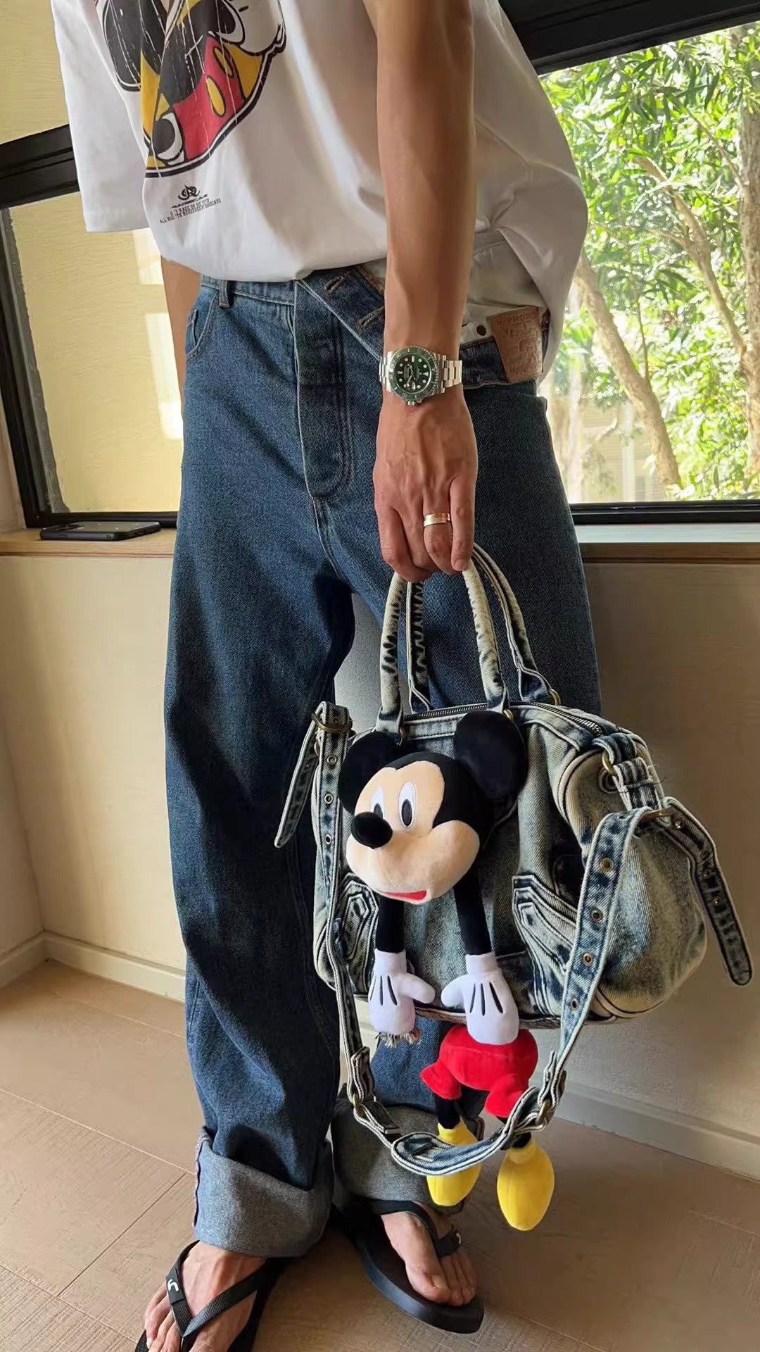 Women's For Worn Looking Washed-out Retro Jeans Crossbody Bags