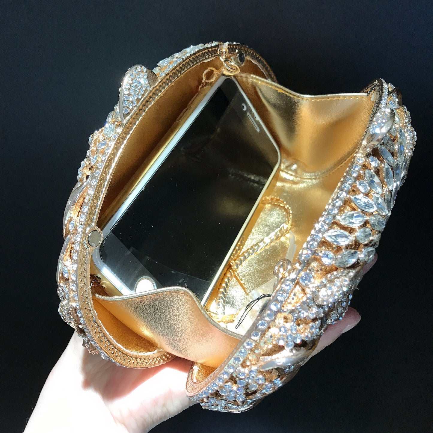 Women's Leaf Flower Diamond Banquet Clutch Hollow Evening Bags