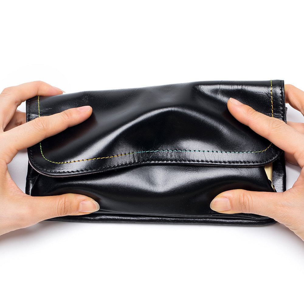 Oil Wax Skin Long Large Capacity Retro Handbags