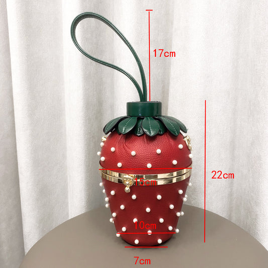 Women's Strawberry Shape Handmade Pearl Decoration Lady's Handbags