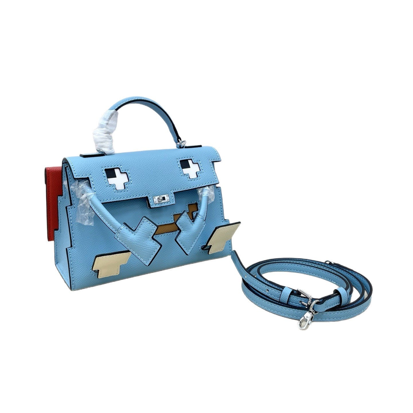 Mosaic Doll Mini Kelly Leather Personality Little Monster Contrast Handbags