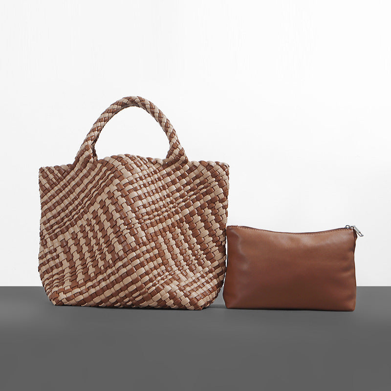 Soft Leather Woven Big Vegetable Basket Handbags