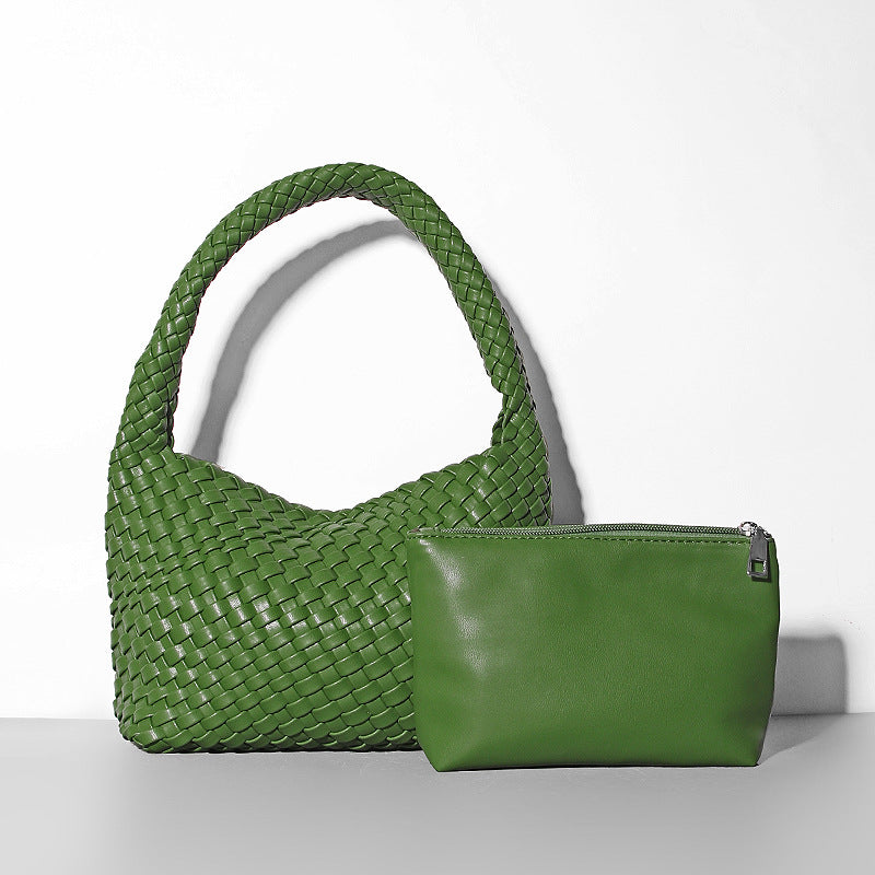 Women's Hand-woven Mother Soft Leather Underarm Lunch Shoulder Bags