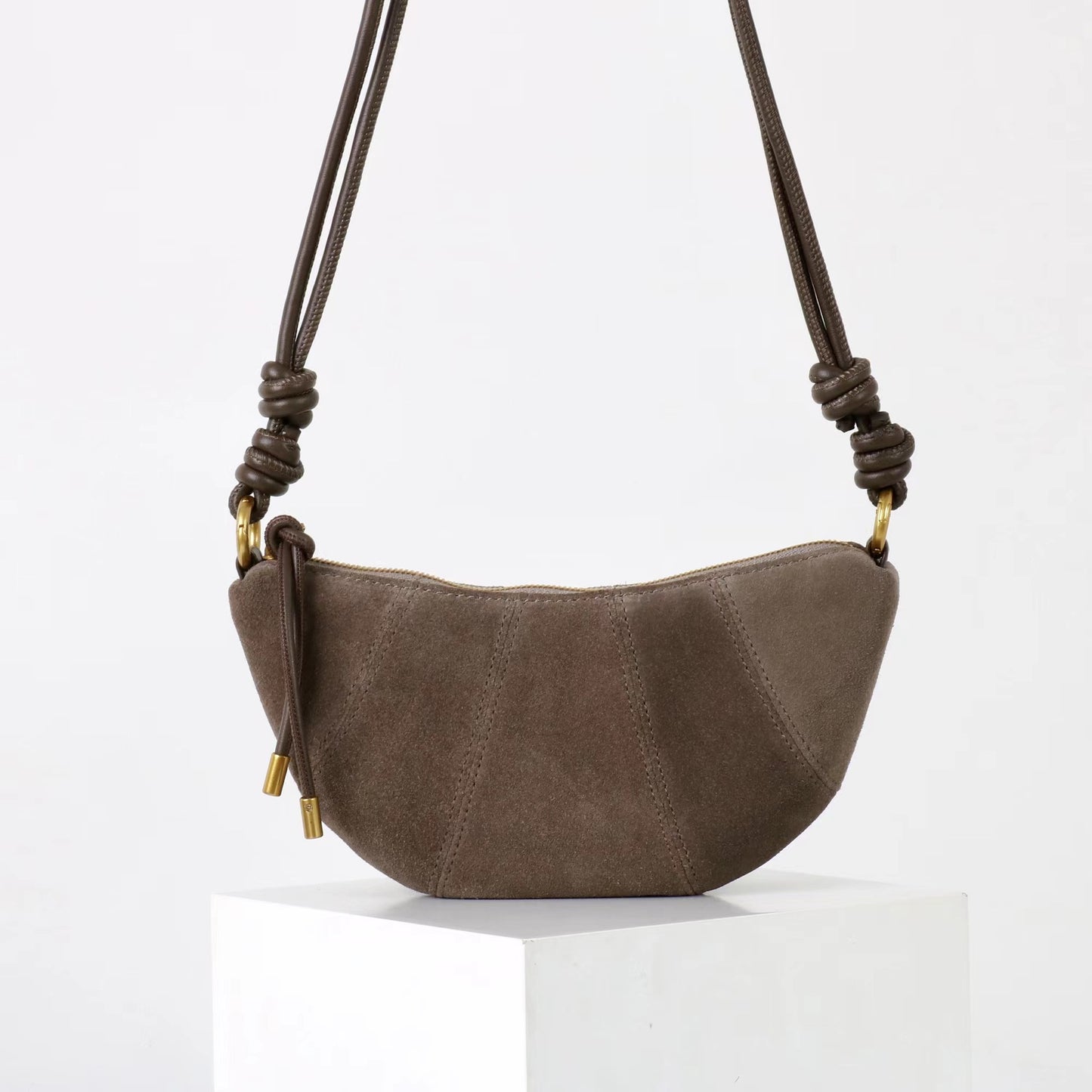 Women's Trendy Retro Frosted Leather Croissant Design Handbags