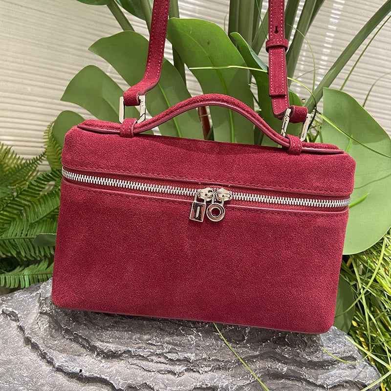 Women's Suede Lunch Box Genuine Leather Portable Bags