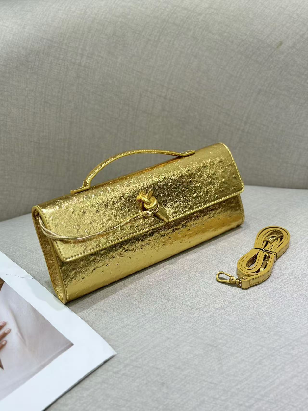 Ostrich Grain Dinner Baguette Exquisite Versatile Crossbody Bags