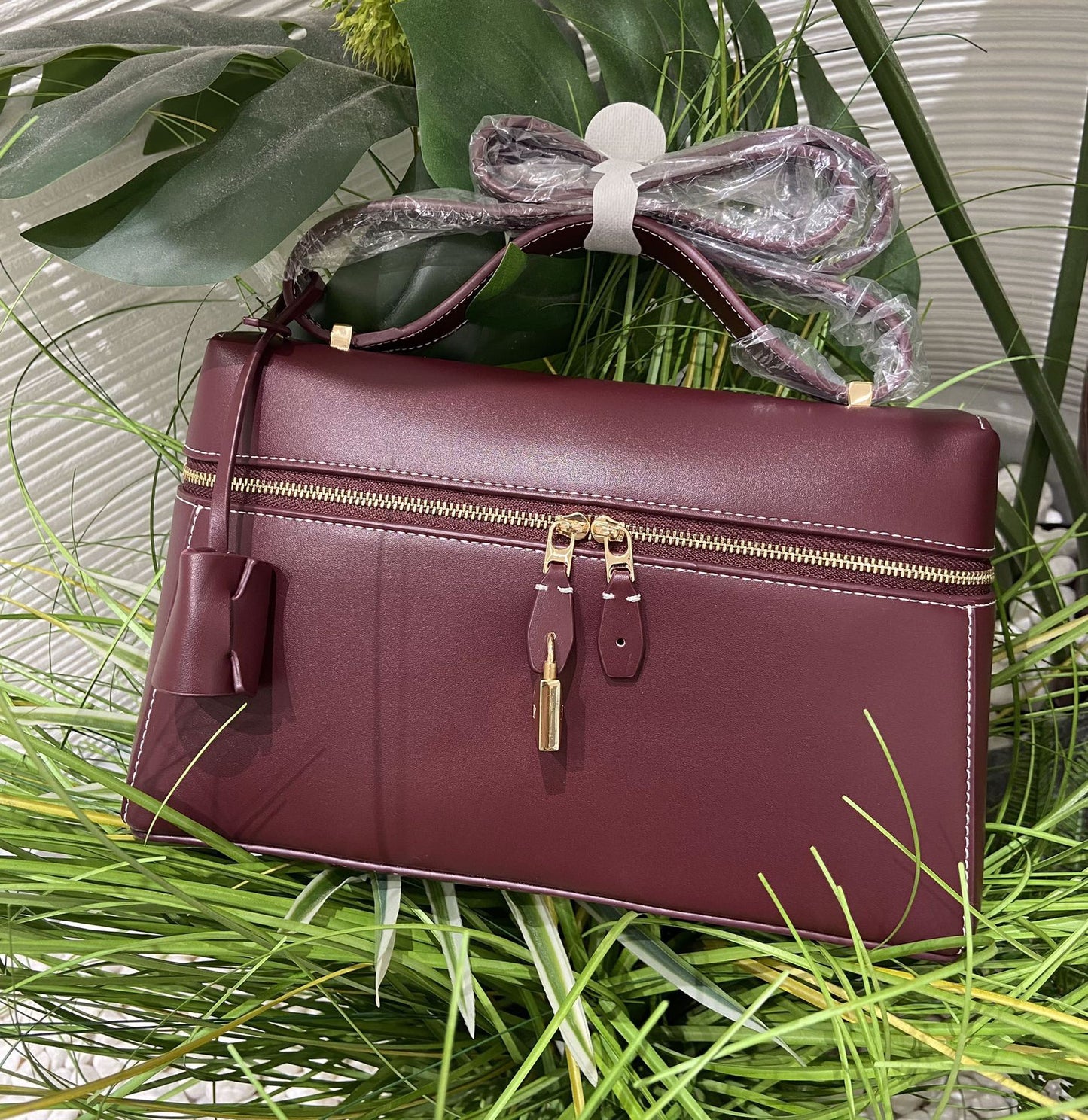 Women's Underarm Plain Cowhide Lunch Box Portable Crossbody Bags