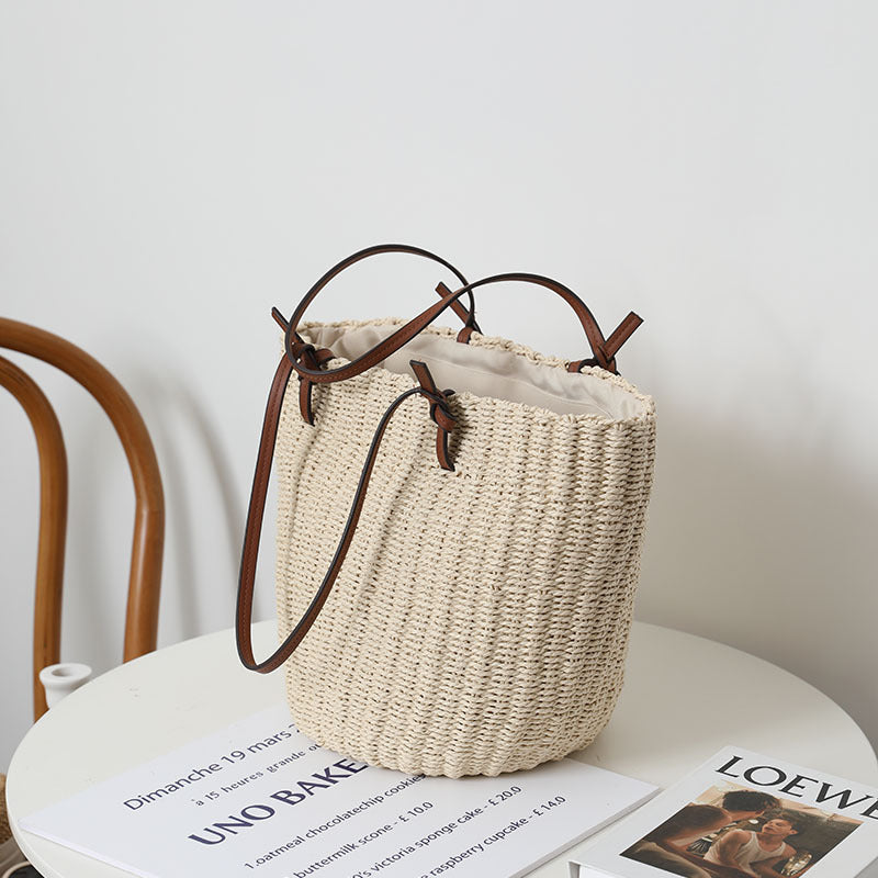 Women's Korean Style Retro Straw Portable Rattan Weave Shoulder Bags