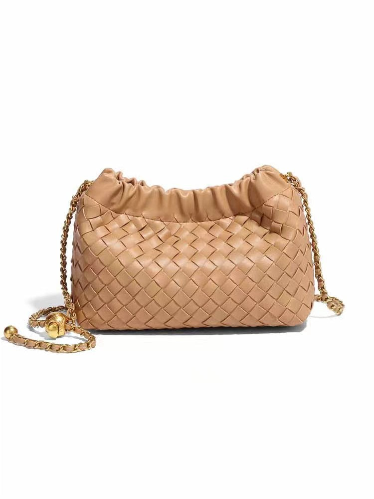 Simple Design Texture Woven Exquisite Chain Golden Bags