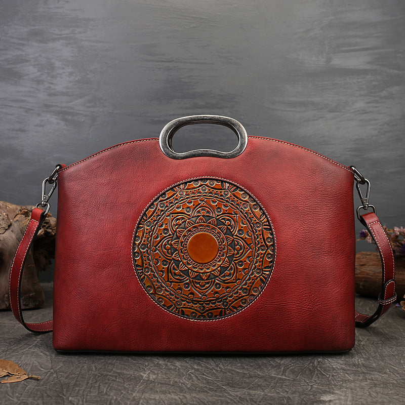 Women's Genuine Leather Embossed Totem Top Layer Crossbody Bags