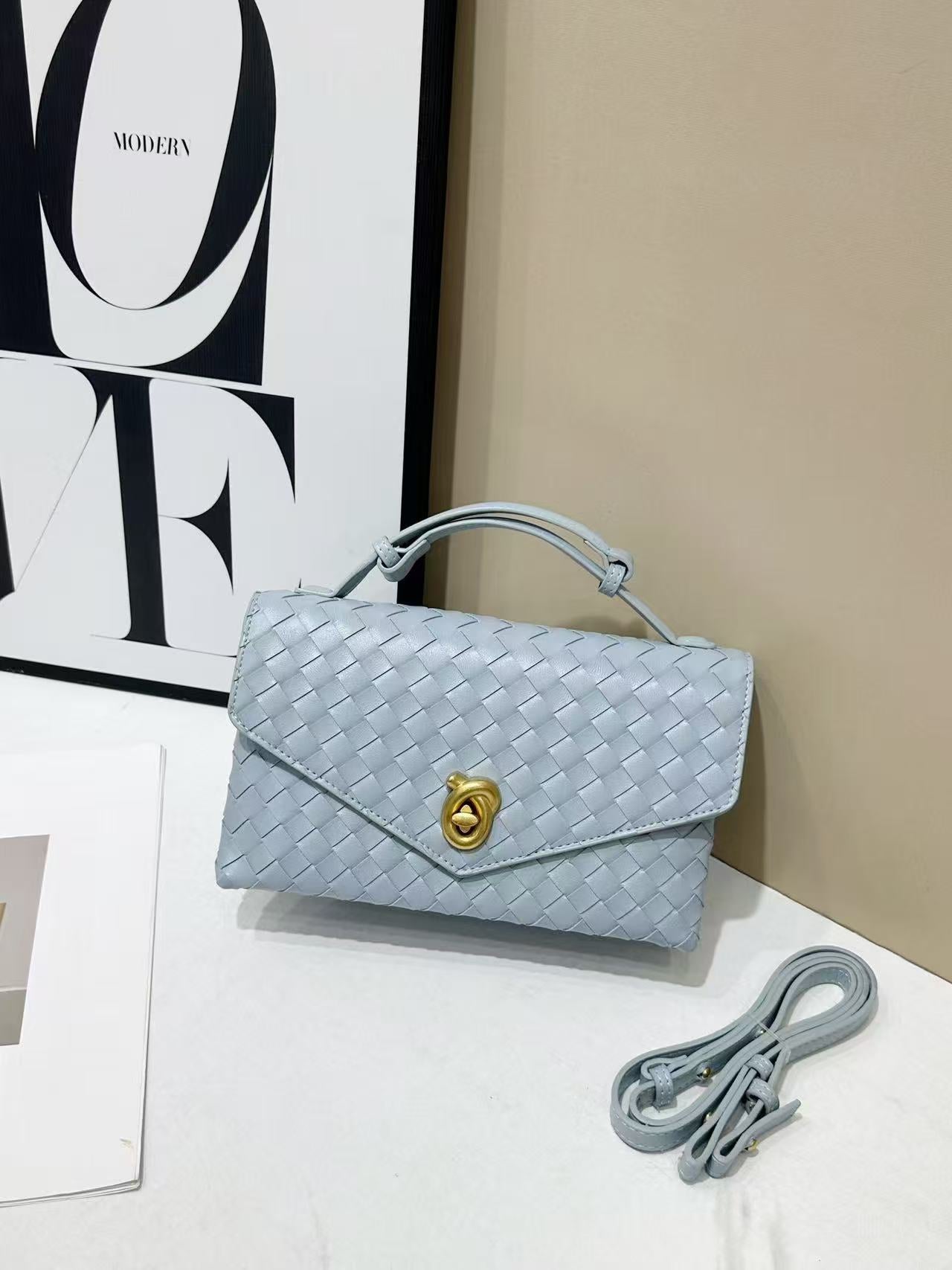 Stylish Women's Weave Sandwich Fashion Trend Small Square Bags