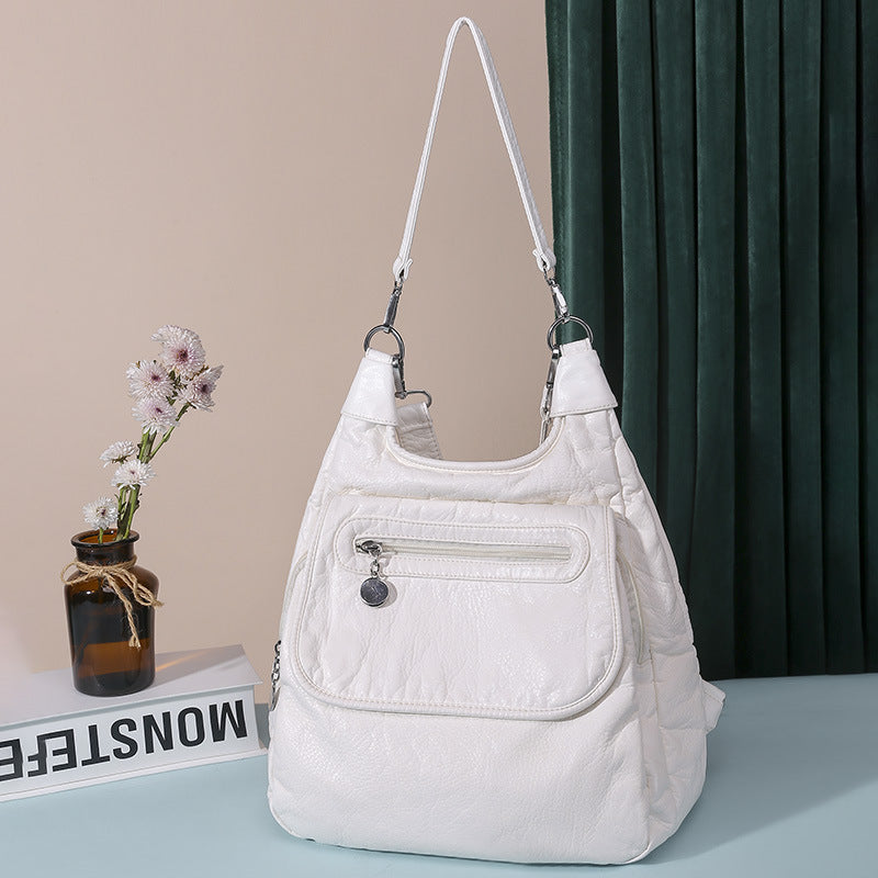 Women's Portable Washed Soft Leather Korean Style Backpacks