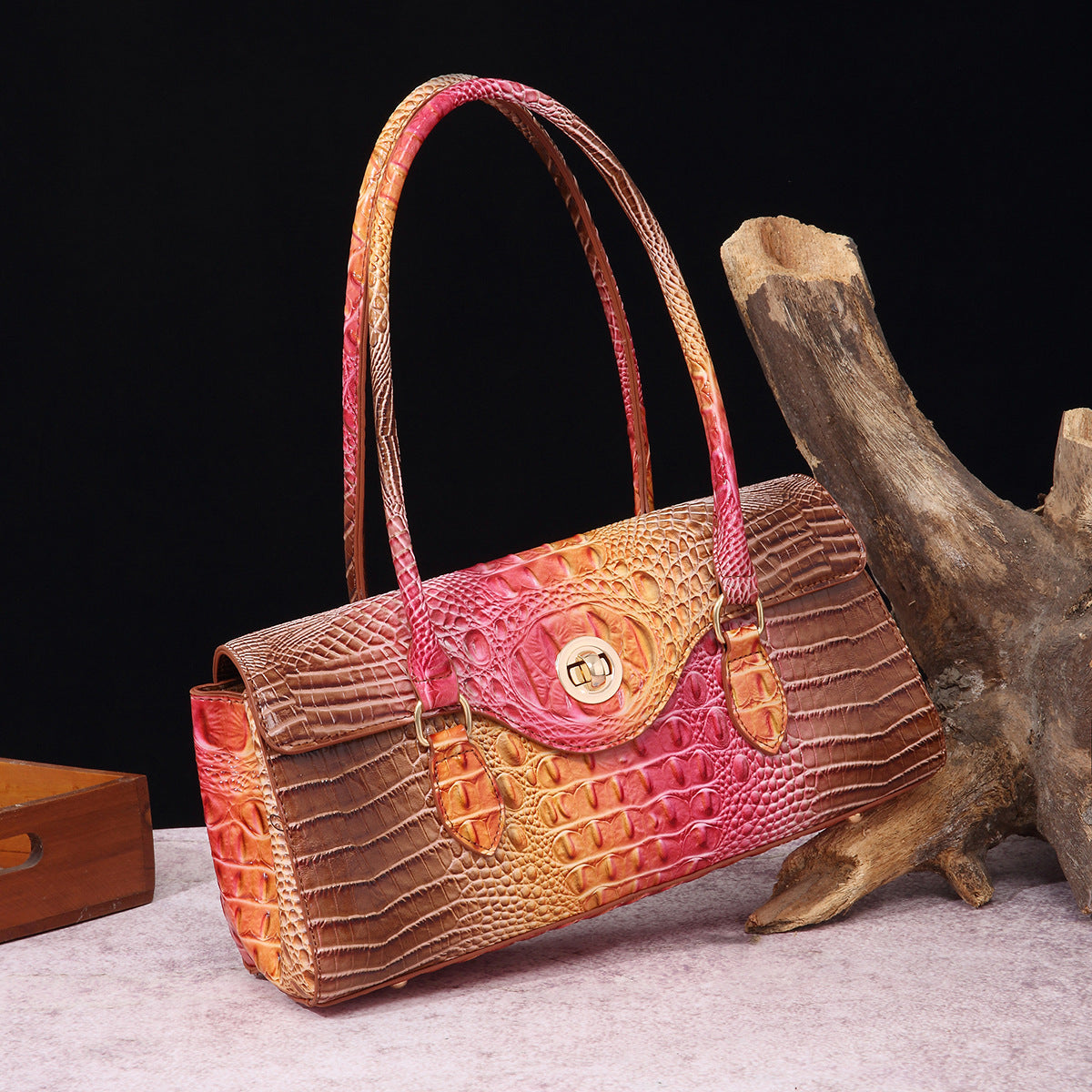 Women's Retro Portable Underarm Baguette Crocodile Pattern Crossbody Bags