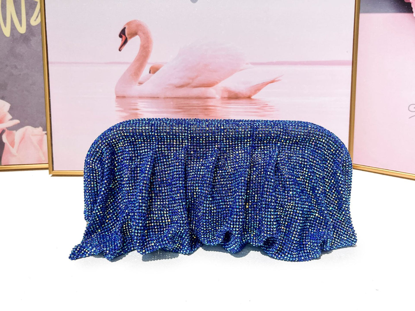 Women's Shiny Diamond Cloud Dumpling Dinner Rhinestone Pleated Evening Bags