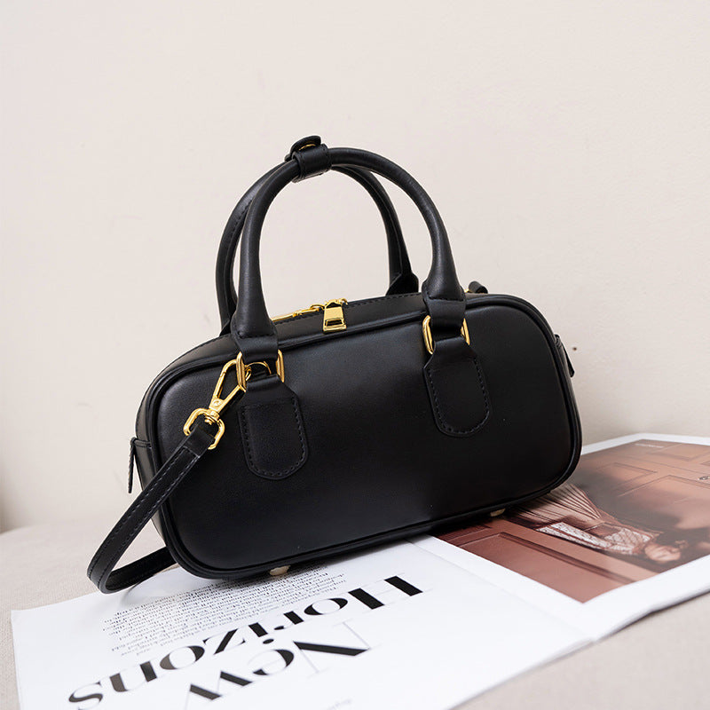 Women's Cow Leather Fashion Bowling Boston Handbags