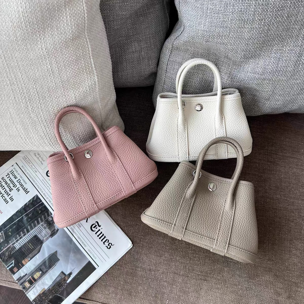 Mini Lychee Pattern Mobile Genuine Leather Handbags