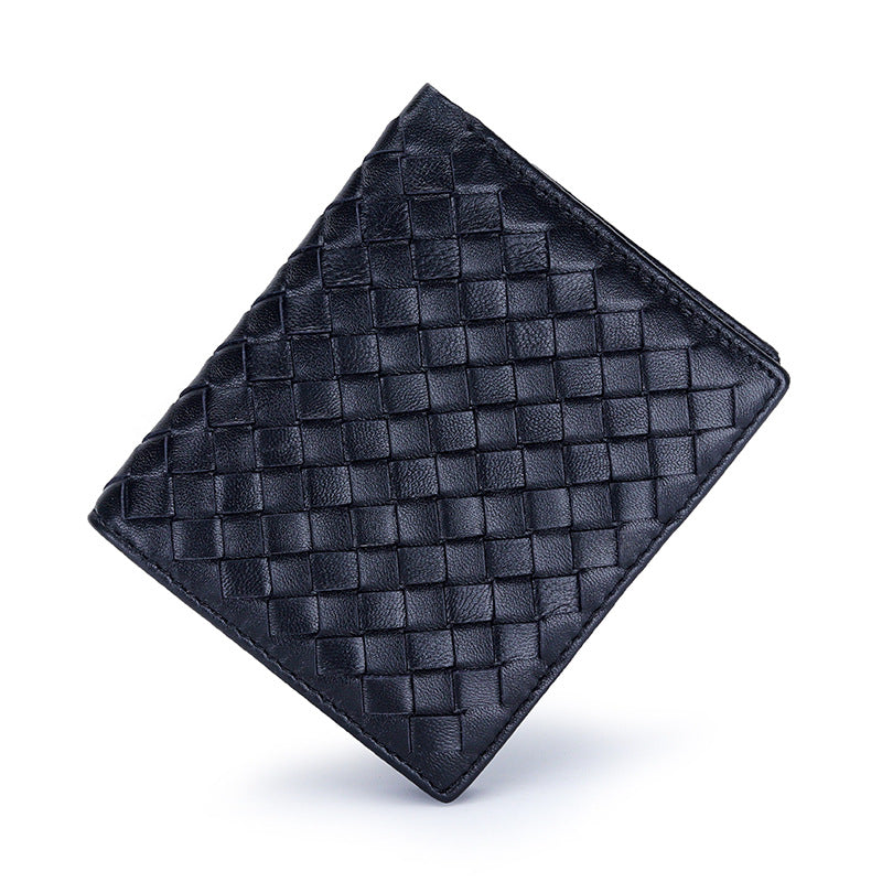 Women's & Men's & Sheepskin Hand-woven Short Genuine Leather Classic Fold Large Capacity Men's Wallets
