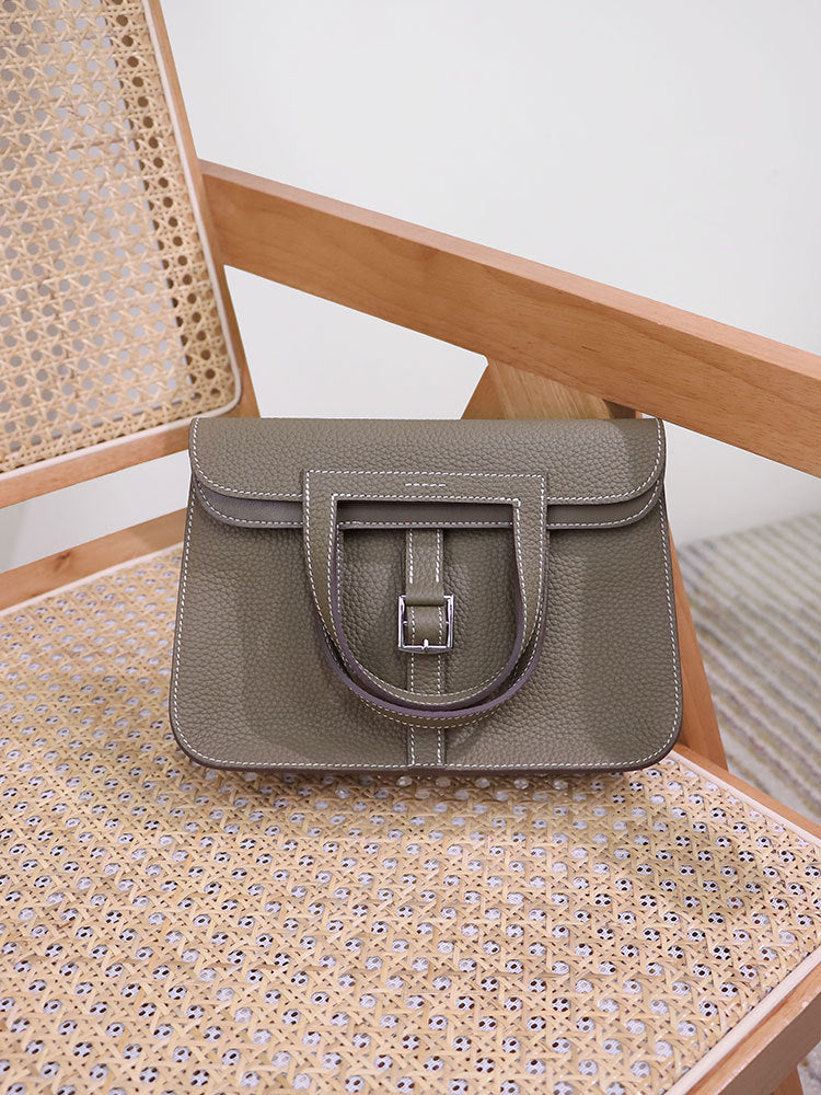 Ding Litchi Pattern First Layer Cowhide Saddle Genuine Leather Crossbody Bags