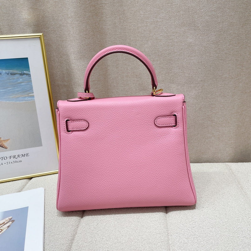 Women's Layer Cowhide Soft Leather Fine Lychee Pattern Inner Seam Handbags