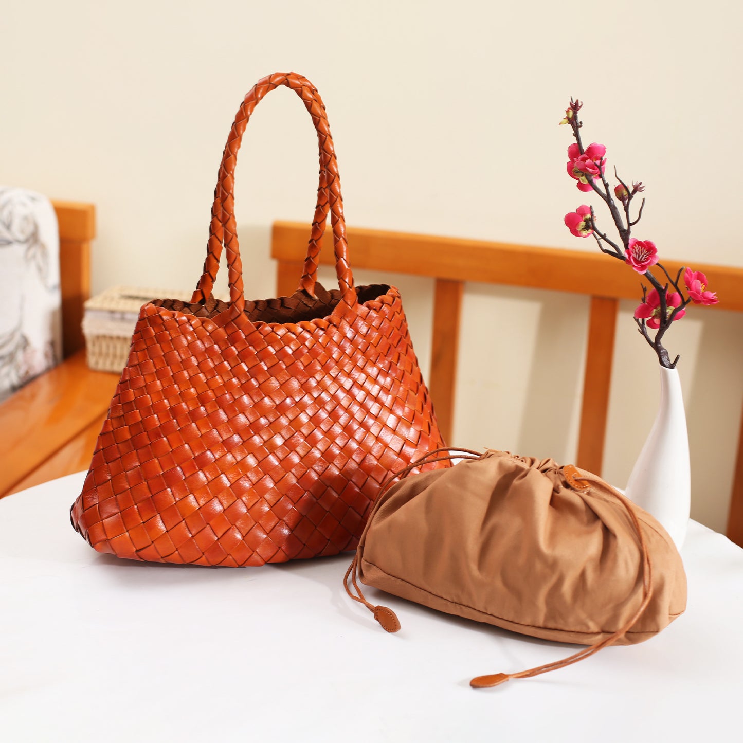 French Style Basket Cowhide Woven Vintage Large Bags