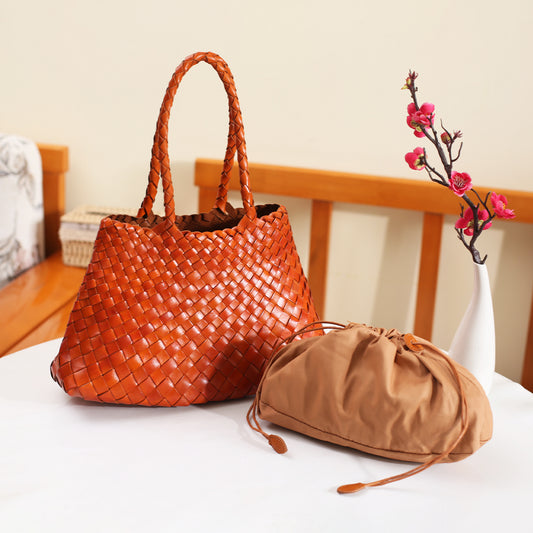 French Style Basket Cowhide Woven Vintage Large Bags