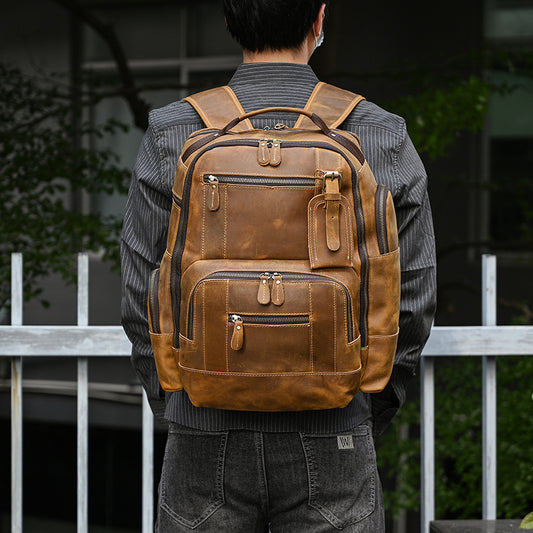 Men's Crazy Horse Leather Large Capacity Genuine Cowhide Backpacks