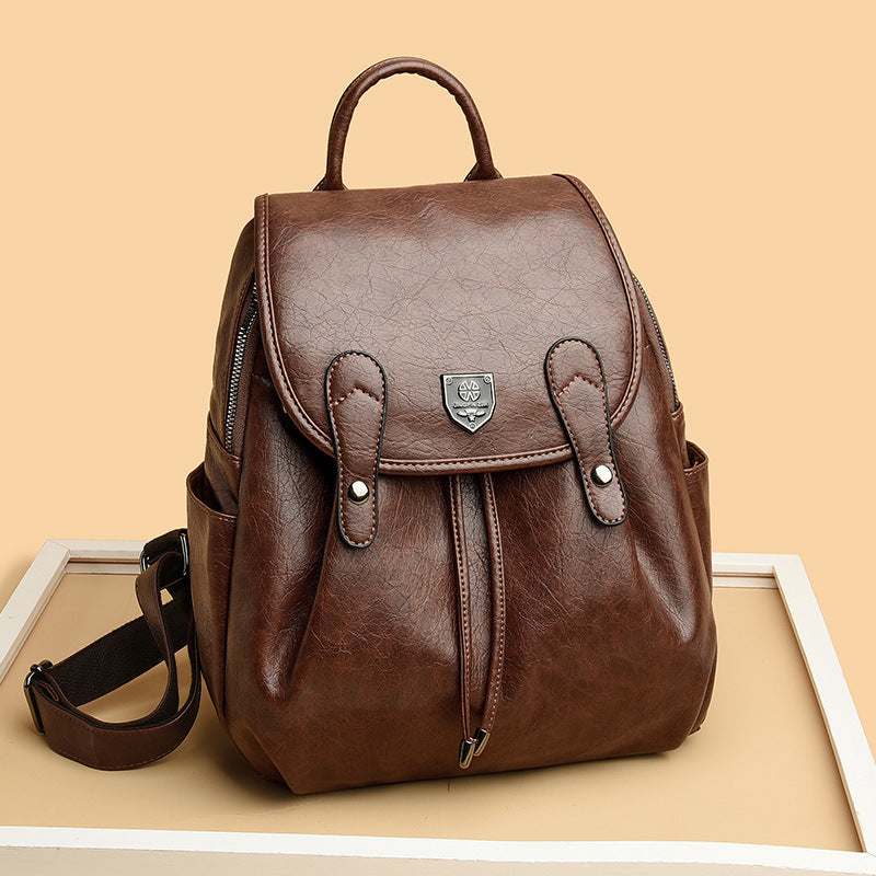 Women's Cow Wax Leather Vintage Drawstring Backpacks